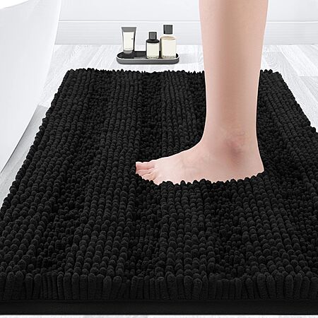 $5.94*:ACCUMTEK Striped Black Chenille Bathroom Rug Mat, 32" x 20", Ultra Soft, Non-Slip, Absorbent Plush Bath Mat