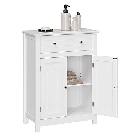 $47.98*:VASAGLE Freestanding Bathroom Storage Cabinet with Drawer & Adjustable Shelf, White, 23.6" x 11.8" x 31.5"