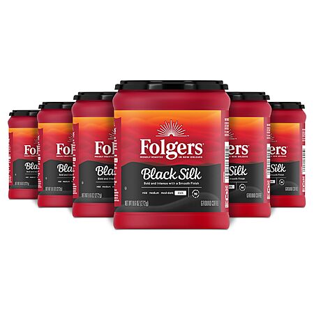 6-Pack 9.6-Oz Folgers Black Silk Dark Roast Ground Coffee $19.95 w/ Subscribe & Save