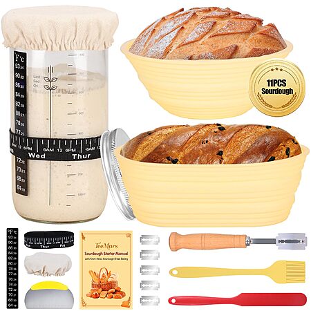 Sourdough Starter Kit (Starter Jar, 2x Proofing Baskets, Thermometer, & More) $14.50 