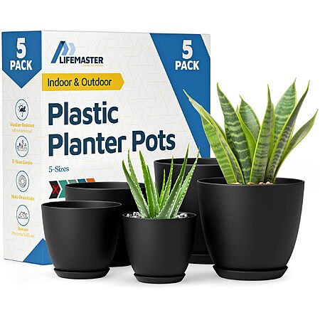 $7.16*:5-Piece Lifemaster Stackable Plant Pots w/ Multi Drainage Holes ...