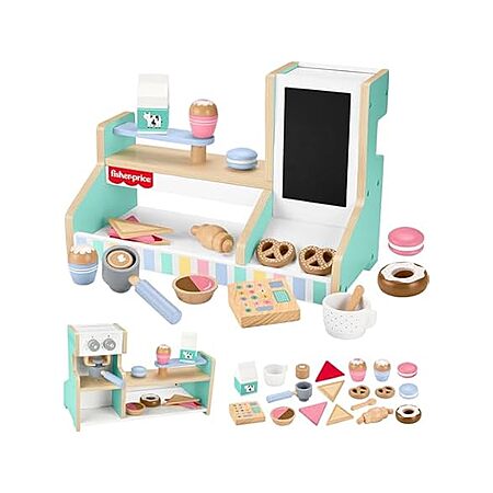 $18.99*:Fisher-Price Wood Pretend Play Coffee Shop & Toy Register, 20-Piece Wooden Food Playset for Preschool Kids Ages 3+ Years at Woot!