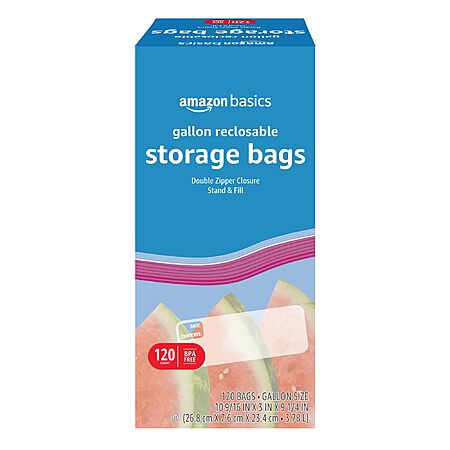 $6.18*:120-Count Amazon Basics Recloseable Gallon Food Storage Bags w/ Subscribe & Save