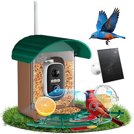 NIORSUN Smart Solar Bird Feeder w/ 2K AI Camera & Night Vision $25