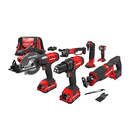 $299: CRAFTSMAN V20 Power Tool Combo Kit, 7-Tool Cordless Power Tool Set with 2 Batteries and Charger (CMCK700D2) at Amazon