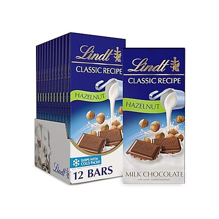 12-Pk 4.4-Oz Lindt CLASSIC RECIPE Milk Chocolate Candy Bars (Hazelnut)