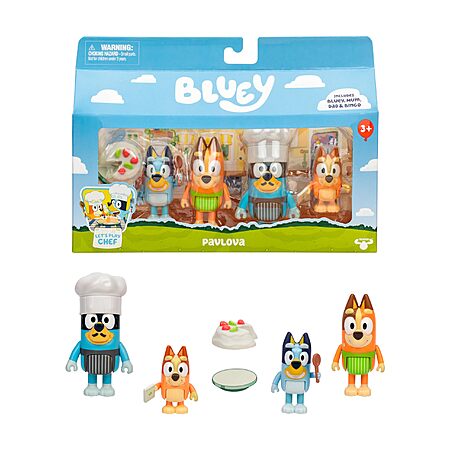 $4.94: Bluey 4-Pack Toy Figures – Let’s Play Chef Pavlova, Poseable Figurines with Accessories, Ages 3-5 at Amazon