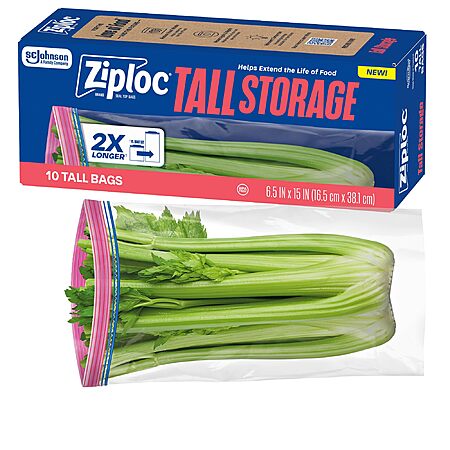 [S&S]$3.3: 10-Count Ziploc Seal Top Tall Food Storage Bags (6.5"x15") at Amazon