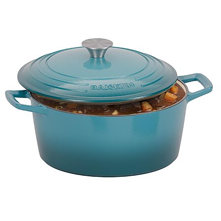 $32.58: Bakken 6QT Enameled Cast Iron Dutch Oven – Teal, Oven Safe 500°F, All Cooktops, Bread, Braising & Roasting at Amazon
