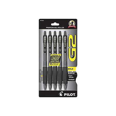 5-Pack Pilot G2 Retractable 1.0mm Bold Point Gel Pens (Black) $3.75 + Free Shipping w/ Prime or on orders over $35