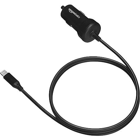 $3.36: Amazon Basics MFi Certified 12W (5V, 2.4A) Car Charger with Lightning Cable for iPhone and Apple Devices, 3 ft, Black