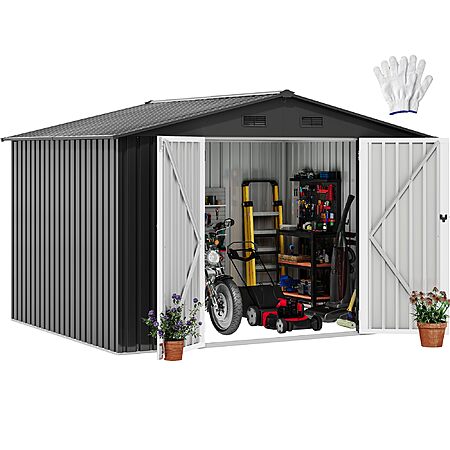 $312.98: DWVO 10x8FT Outdoor Metal Storage Shed with Lockable Doors & Ventilation – Patio, Lawn & Backyard Tool Storage at Amazon