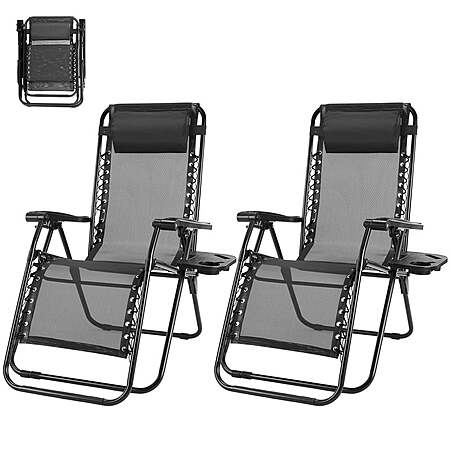 $46.99: 2 PackGianna Zero Gravity Chairs with Cup Holder Trays and Adjustable Pillow (Black) at Walmart.com