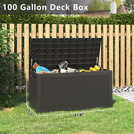 $59.99: Bifanuo 100 Gallon Resin Deck Box, Lockable Outdoor Storage Container, Water Resistant for Patio Cushions(Grey/Black) at Walmart.com