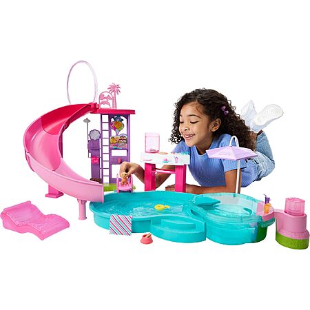 $43.99: Barbie Dream Pool Playset with 6 Play Areas, Including Slide & Bubbling Hot Tub, Plus 20+ Accessories Like Pet, Floaties & More at Amazon