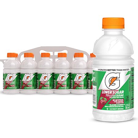 $6.63: Gatorade Lower Sugar Electrolyte Drink, Glacier Cherry, 12×12 fl oz – 75% Less Sugar at Amazon