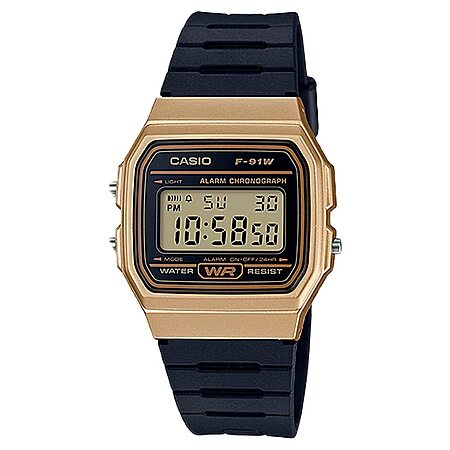 $17.97: Casio Men's 'Vintage' Quartz Metal and Resin Casual Watch, Color:Black (Model: F-91WM-9ACF), Black/Gold at Amazon