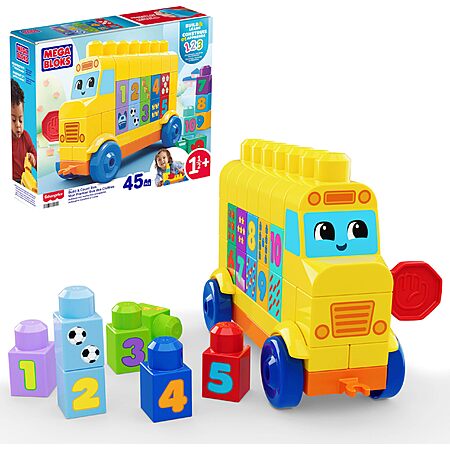$9.99: MEGA BLOKS First Builders Toddler Block Toys Set, Build & Count Bus 45 Pieces, Learn Numbers and Counting, Yellow, Ages 1+ Years at Amazon