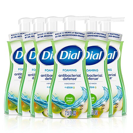 Select Account[AC,S&S] $8.67: Dial Antibacterial Foaming Hand Soap 7.5oz – Aloe, Fresh Pear, Pack of 6, Gentle & Dermatologist-Tested at Amazon
