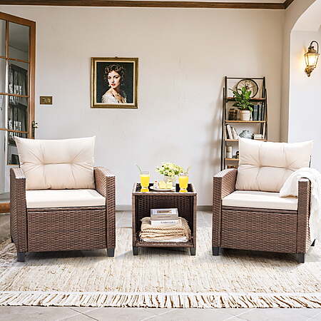 $164.99: Devoko 3-Piece Rattan Patio Bistro Set, Beige at Walmart, Free Shipping