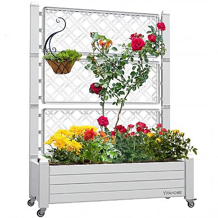YITAHOME 43.3x17.7x61 in Planter Boxes Outdoor with Trellis White $80.99 + Free Shipping at Amazon