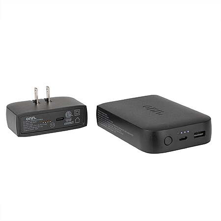 $18: onn 10,000mAh Portable Charger Power Bank with Detachable Wall Plug and USB-C & USB Ports at Walmart.com