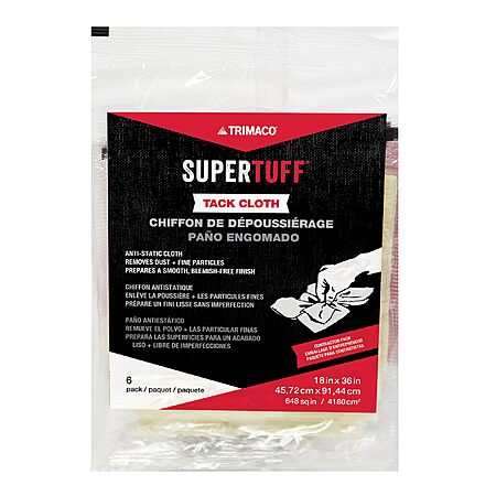 Trimaco SuperTuff Tack Cloth, 18-inch x 36-inch, 6 Count, Tan $6.38 + Free Shipping w/ Prime or on $35+ at Amazon