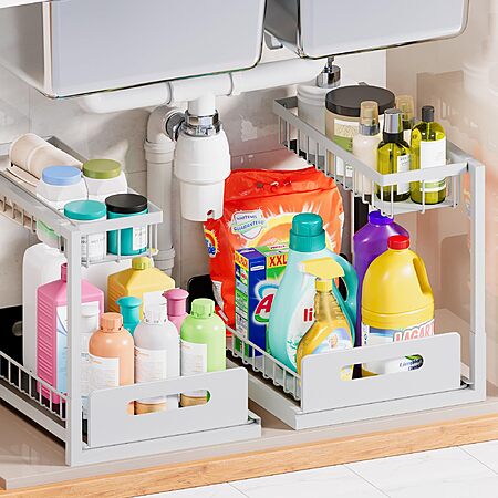 2-Pack VUSIGN 2-Tier Under Sink / Cabinet Pull Out Organizers(White) $16.67 + Free Shipping w/ Prime or on $35+