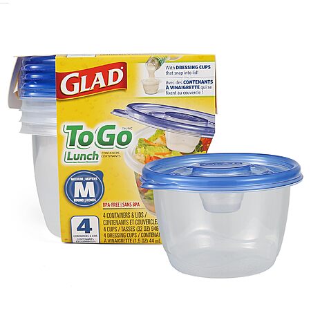 4-Pack 32-Oz Glad GladWare to Go Round Food Storage Containers w/ Built-in Dressing Cup $6.68 w/ S&S + Free Shipping w/ Prime or on $35+