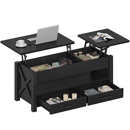 39.3" Seventable Lift Top Coffee Table w/ 2 Storage Drawers (Black) $87.99 + Free S&H at Amazon