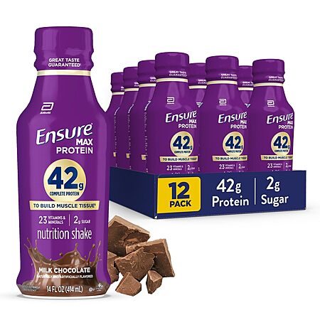 Select Accts: 12-Pk 14-Oz Ensure Max 42g Complete Protein Shake (Milk Chocolate) $13.15 w/ S&S