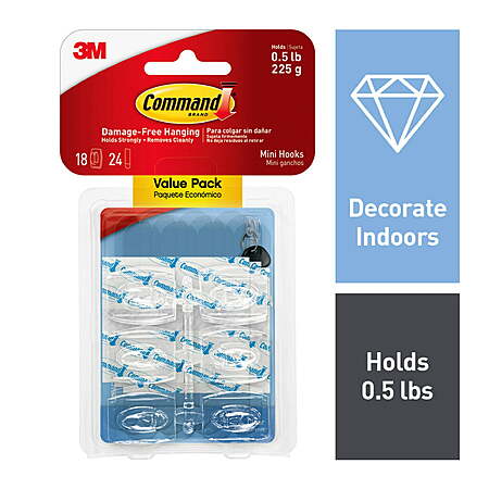 $6.89: Command Mini Clear Wall Hooks, 18 Hooks with 24 Strips at Walmart.com
