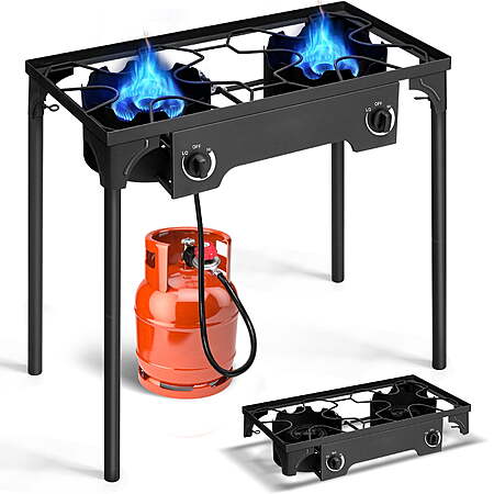 Ktaxon 2 Burner 150000 BTU Cooker Outdoor Camping Stove w/ Stand $62 + Free S/H