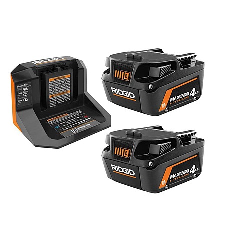 RIDGID 18V MAX Output Starter Kit w/ 2x 4 Ah Batteries & Charger $79 + Free S&H