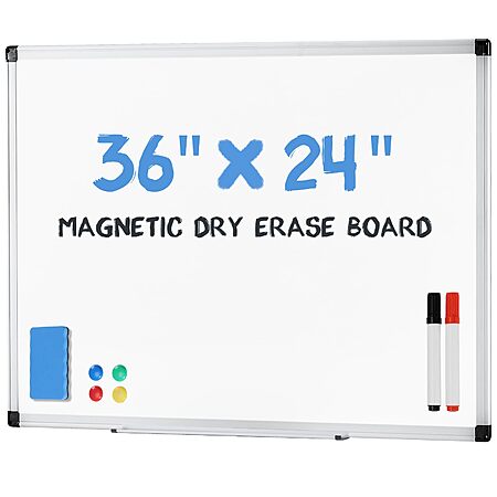 $19.90: DUMOS 36" x 24" Magnetic Dry Erase Whiteboard with Aluminum Frame and Accessories at Amazon