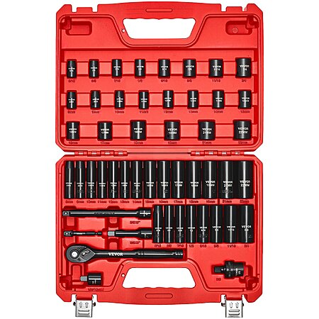 50-Pc VEVOR 3/8" Drive 6-Pt SAE & Metric Deep & Shallow Impact Socket Set $25.80 + Free S&H