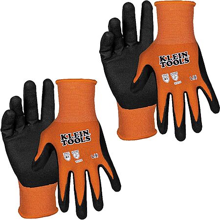 2-Pairs KLEIN TOOLS Knit Dipped Cut Resistant A1 Nitrile Coated Work Gloves (XL) $8.20