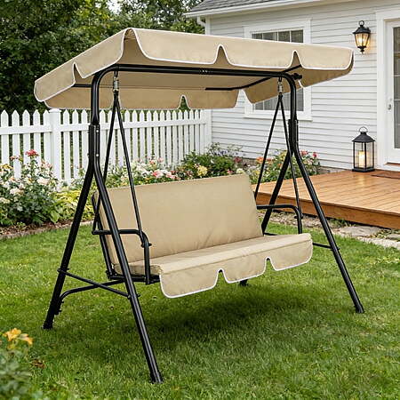 SPECSTAR 3 Seats Patio Porch Swing Chair(Beige/Blue/Gray) $59.99 + Free S&H at Walmart