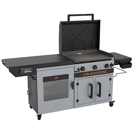 $898: Blackstone Bronco Outdoor Combo Griddle, 28 Inch XL 3-Burner Flat Top Grill with Vertical Smoker and Prep Cart at Walmart.com