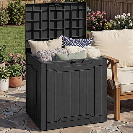 Uforic 31 Gallon Resin Outdoor Deck Box(Black/Light Brown) $20.59 + Free S&H w/ Walmart+ or $35+