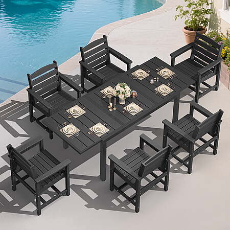$553.34: SERWALL 7-Piece Outdoor Dining Set with Expandable Patio Dining Table and 6 Chairs at Walmart
