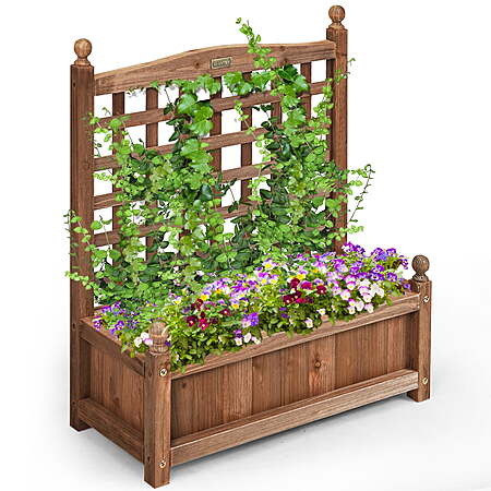 $39.59: Costway Solid Wood Planter Box with Trellis Weather-Resistant Outdoor 25''x11''x30'' at Walmart.com