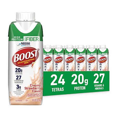 [S&S]24 pk BOOST High Protein with Fiber Balanced Nutritional Shake, Strawberry $22.15 + Free S&H w/ Prime or $35+
