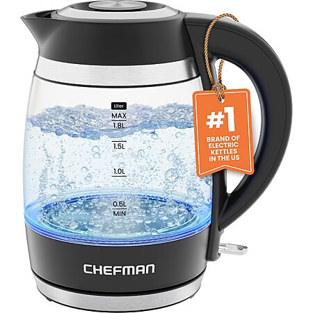 $21.99: [Prime]Chefman 1.8L Electric Kettle, 1500W, Auto Shut-Off, Boil-Dry Protection, Glass, BPA-Free at Amazon