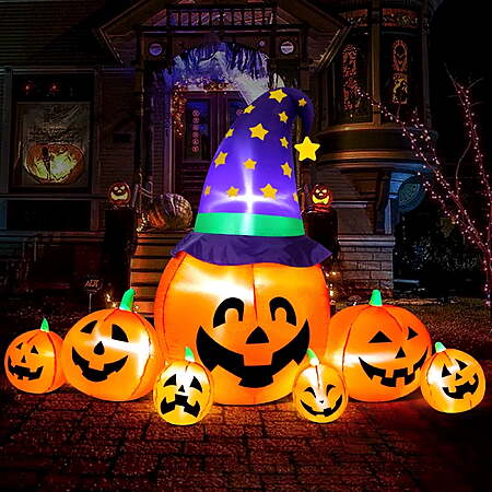 $29.89: Yexmas 8.7FT Halloween Inflatable Pumpkins, 7-Pumpkin Blow Up Decor with Witch Hat & LED Lights at Walmart.com