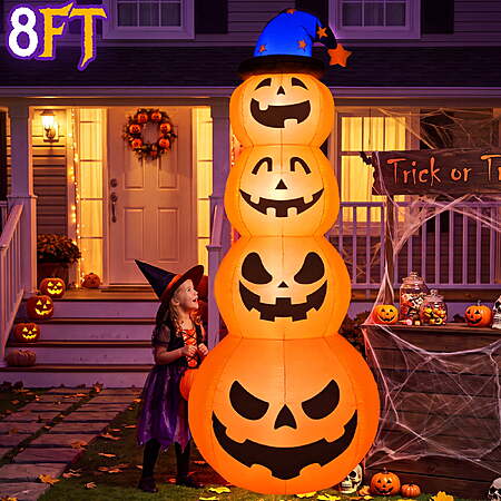 Qunler 8ft Halloween Pumpkin Stack Inflatable Decoration with Witch Hat $26.99 + Free S&H w/ Walmart+ or $35+