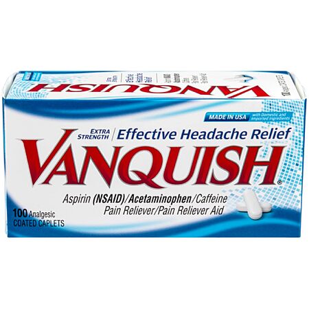 100 Caplets Vanquish Extra Strength, Acetaminophen, Aspirin, Caffeine $7.30 + Free S&H w/ Prime or $35+