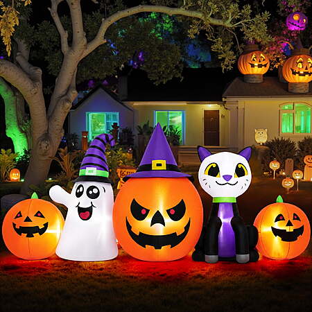 $34.99: Firstness 8FT Halloween Inflatable Pumpkins Ghost Cat with Lights at Walmart.com
