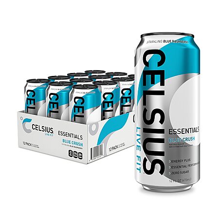 [S&S]12 Pk 16Oz CELSIUS ESSENTIALS Blue Crush Energy Drink, Sugar Free $14.95 + Free S&H w/ Prime or $35+