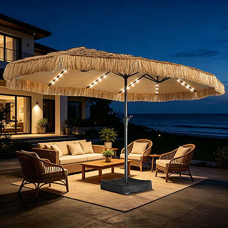 Ainfox 15ft Large Thatched Tiki Patio Umbrella with Lights and Sandbags $112.09 + Free S&H at Walmart